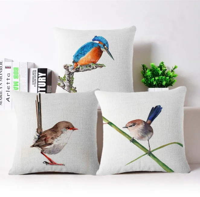 

Watercolor Bird Parrot Eagle Neck Body Pillowcase Linen Bed Pillows Cover Couch Seat Cushion Throw Pillow Home Decoration Gift