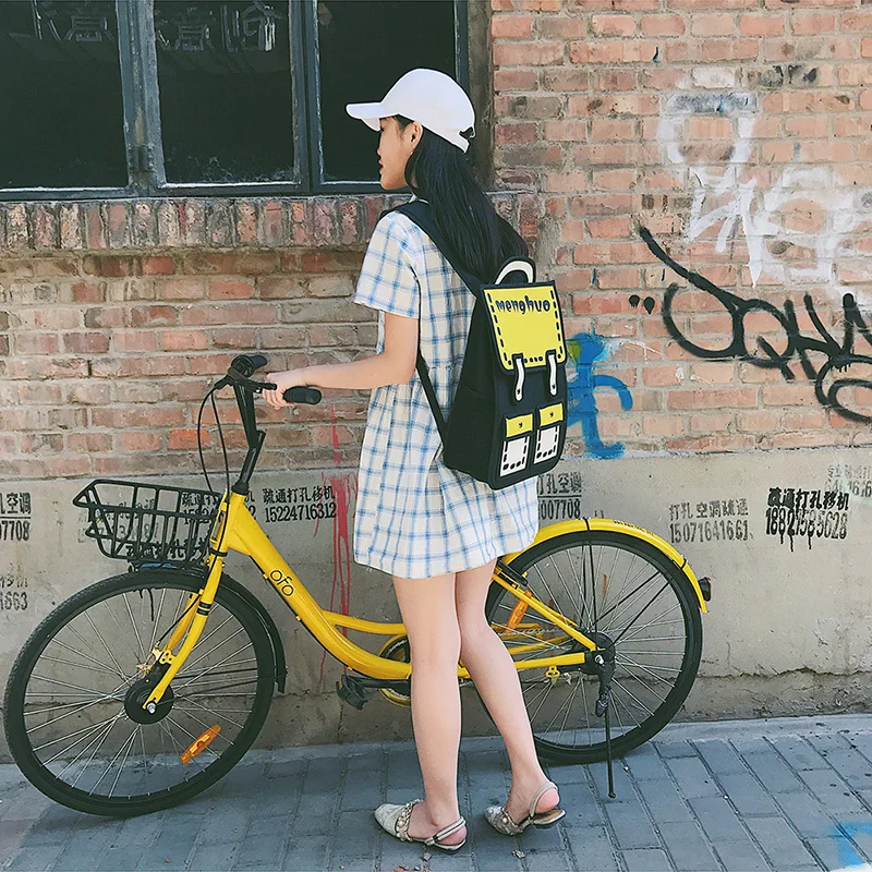 Menghuo 2017 New 3D Jump Style 2D Drawing Cartoon Paper Bag Comic Backpack Messenger Tote Fashion Cute Student Bag Bolos Mochila (3)