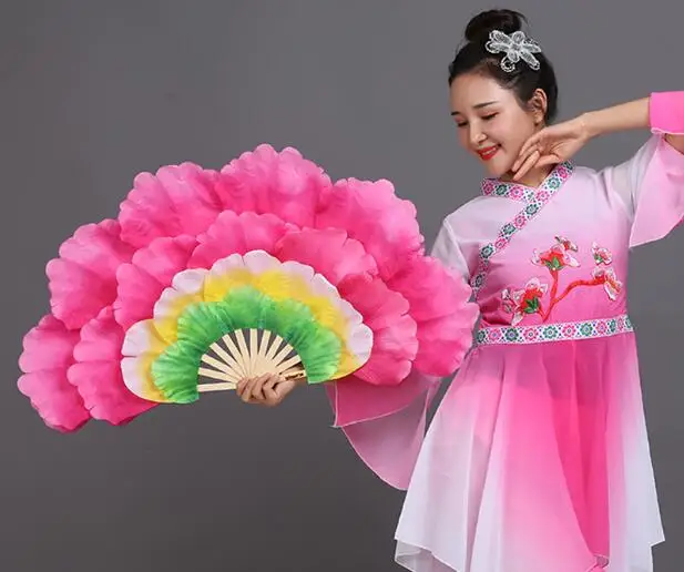 Chinese Peony Blossom Bamboo Folding Dancing Hand Fan Yangko Dance