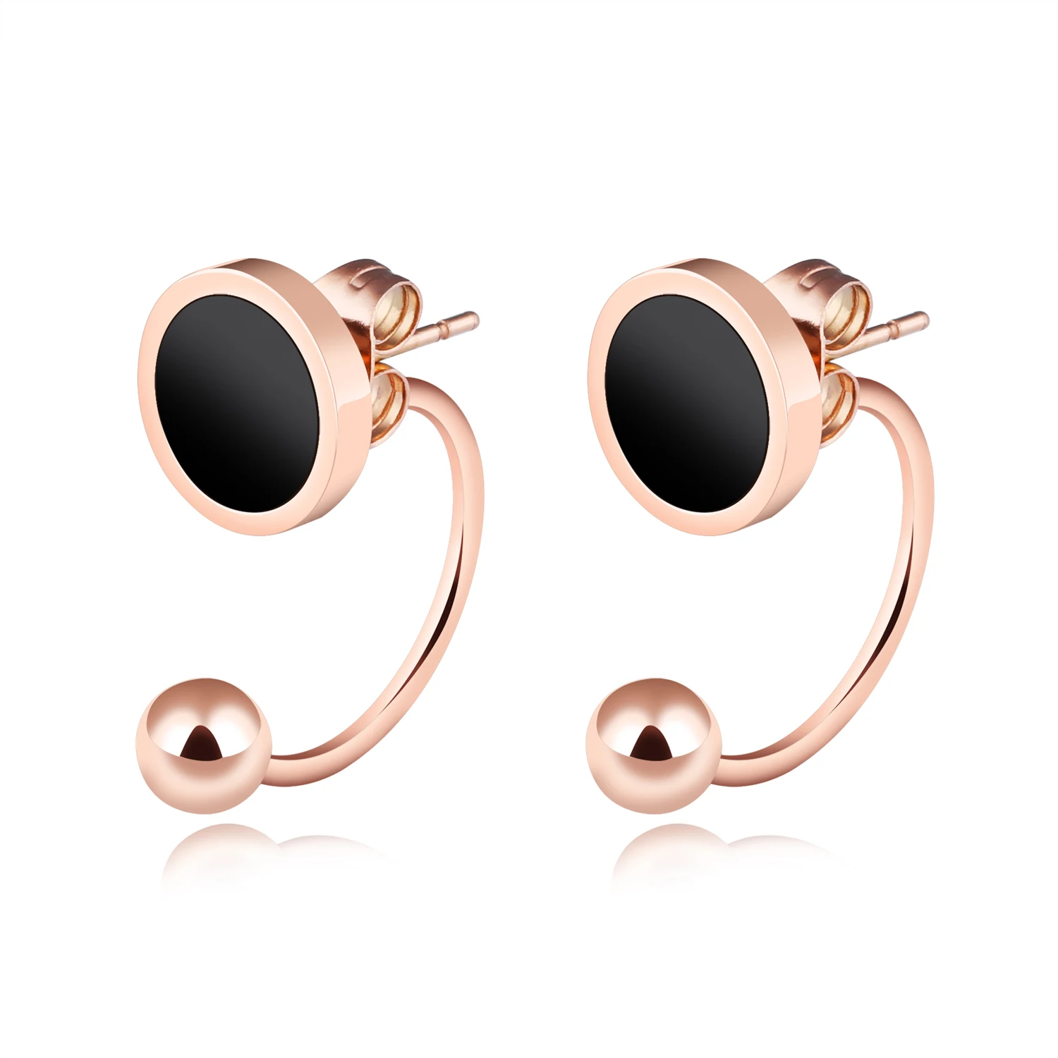 Women Earings Fashion Jewelry Stainless Steel U shaped Bead Black Round