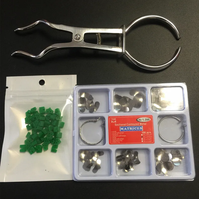 

40Pcs Add-On Wedge+100Pcs/Set Dental Sectional Contoured Matrices Matrix Ring Delta+Dentist Forceps Matrix Band Forming Clip
