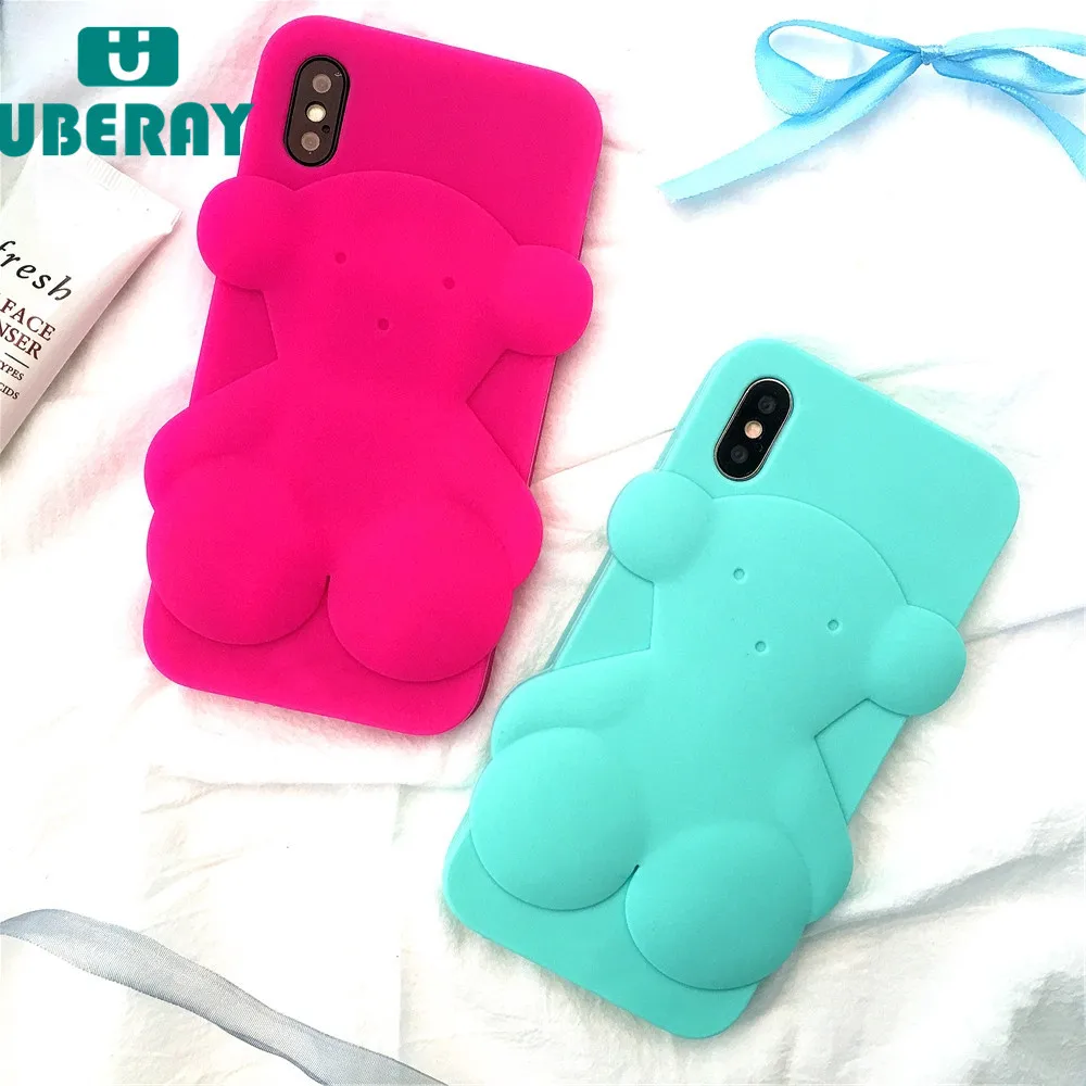 

UBERAY Cartoon Bear Case For iPhone X 10 5 5S SE 6 6S 7 8 Plus Cover 3D Silicon Case For iphone 7 Cell Phone Coque Pink Rose Bag
