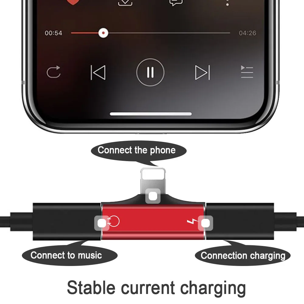 

2 IN 1 Mini Double Lighting Adapter For Iphone 8 7 Plus 6S X XS MAX XR Charging Converter Listening Audio Adaptor AUX Splitter