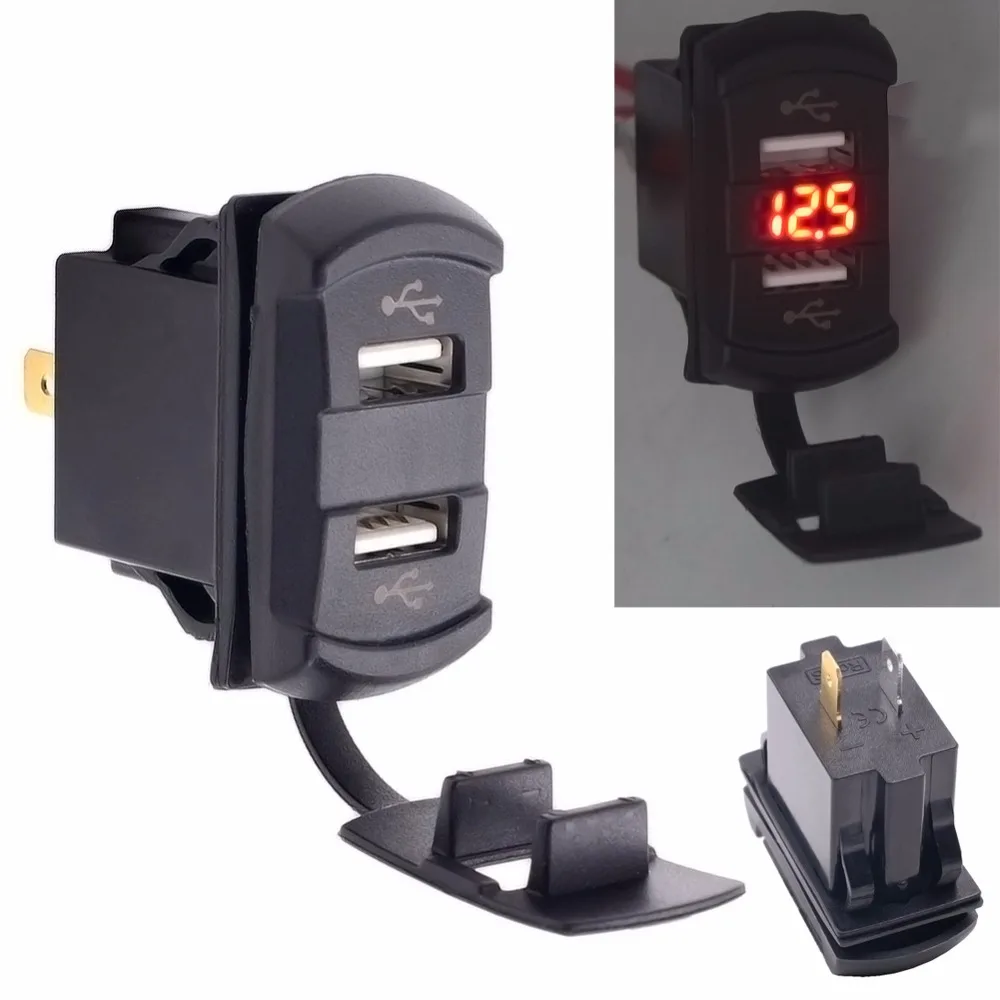 Двойной USB 12 В автомобиля Лодка розетка кулисный переключатель панель с Вольтметр для напряжения красный