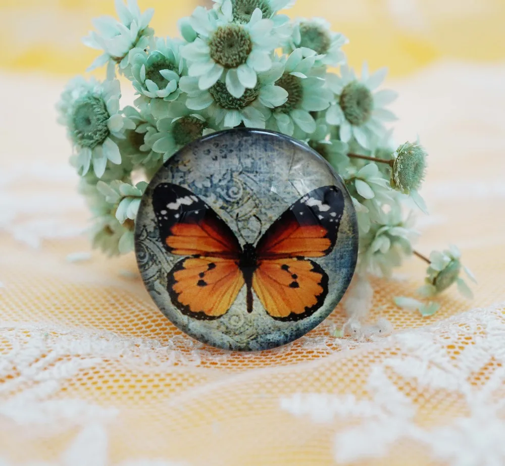 

10PCS/lot Round 16MM 18MM Butterfly Glass Cabochon for make necklace Jewelry for women 2019 earring pins brooch craft supply