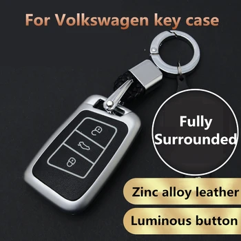 

Zinc alloy Leather luminous key case cover chain For Volkswagen Arteon Tiguan MK2 POLO Golf Passat b7 CC Eos Scirocco For Skoda