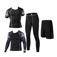 Человек движения бодибилдинг с длинными рукавами шорты леггинсы полный комплект быстросохнущие эластичные колготки обтягивающие брюки баскетбол Ru