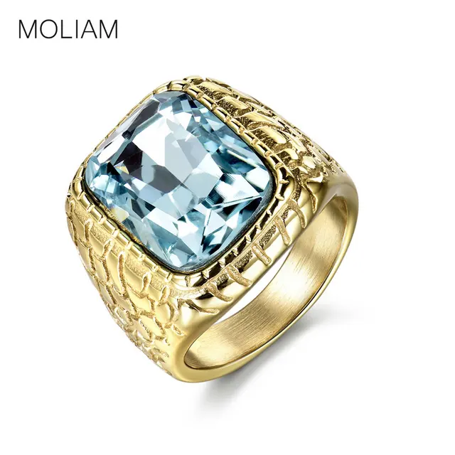 MOLIAM Unique Stainless Steel Mens Rings Engraved Light Blue Stone Jewelry Fashi MOLIAM Unique Stainless Steel Mens Rings Engraved Light Blue Stone Jewelry Fashi