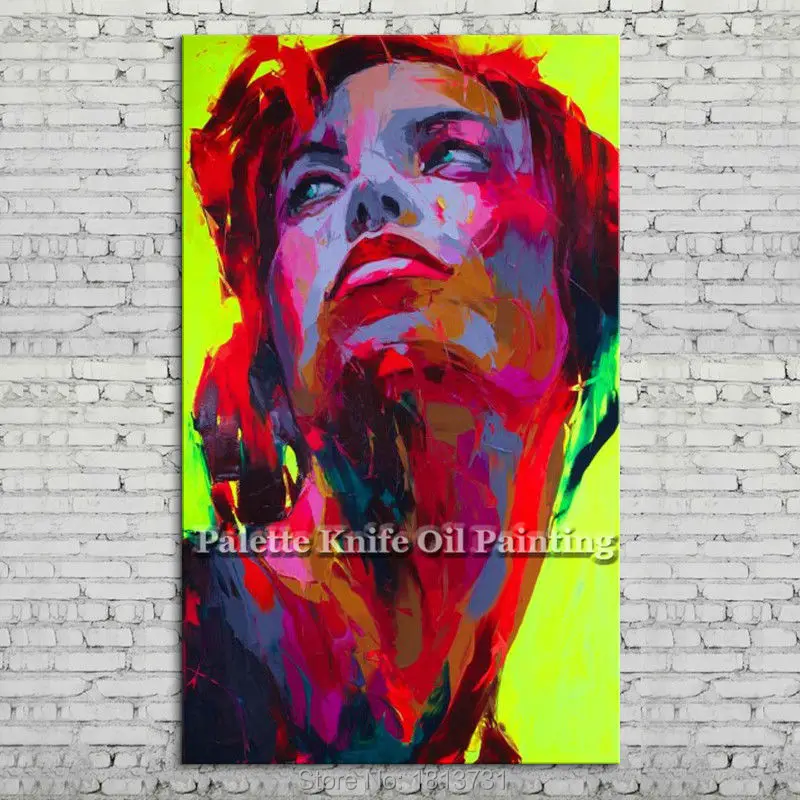 

Hand painted Francoise Nielly Palette knife portrait Face Oil painting Character figure canva wall Art picture for living room25