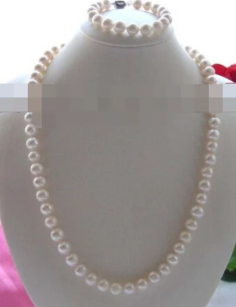 

charm Jew.657 25" Natural 10-11mm White Pearl Necklace Bracelet Set hot