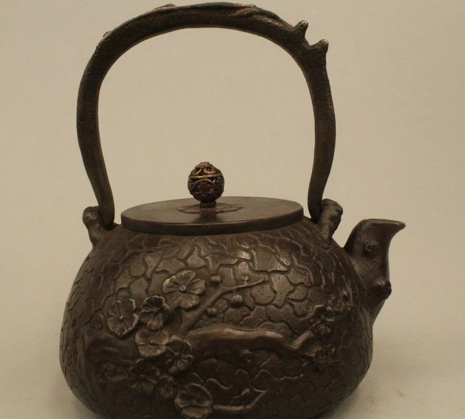 

7" Archaic Japan Japanese Iron Pineburst Tree Kettle Wine Tea Pot Flagon