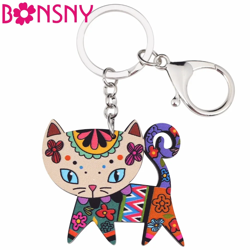Bonsny акриловые украшения для домашних животных брелки ключей с кошкой женщин и