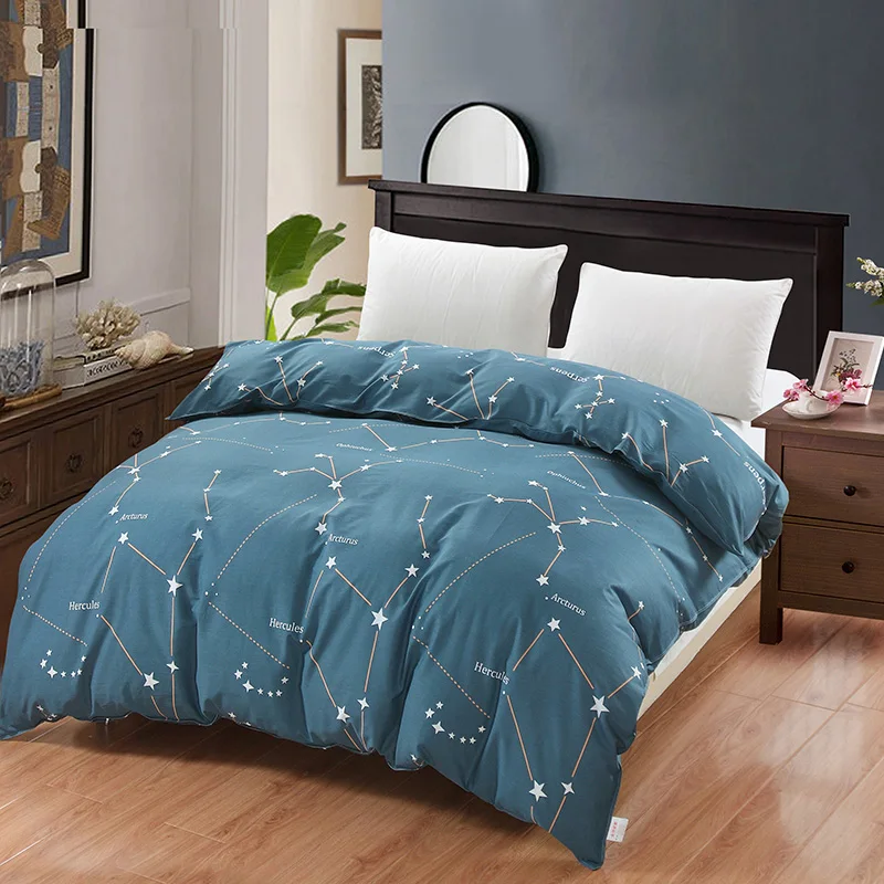 

New Stripes and little star bedding duvet cover print Cartoon style blue white cotton fabric spring queen king Size Home textile