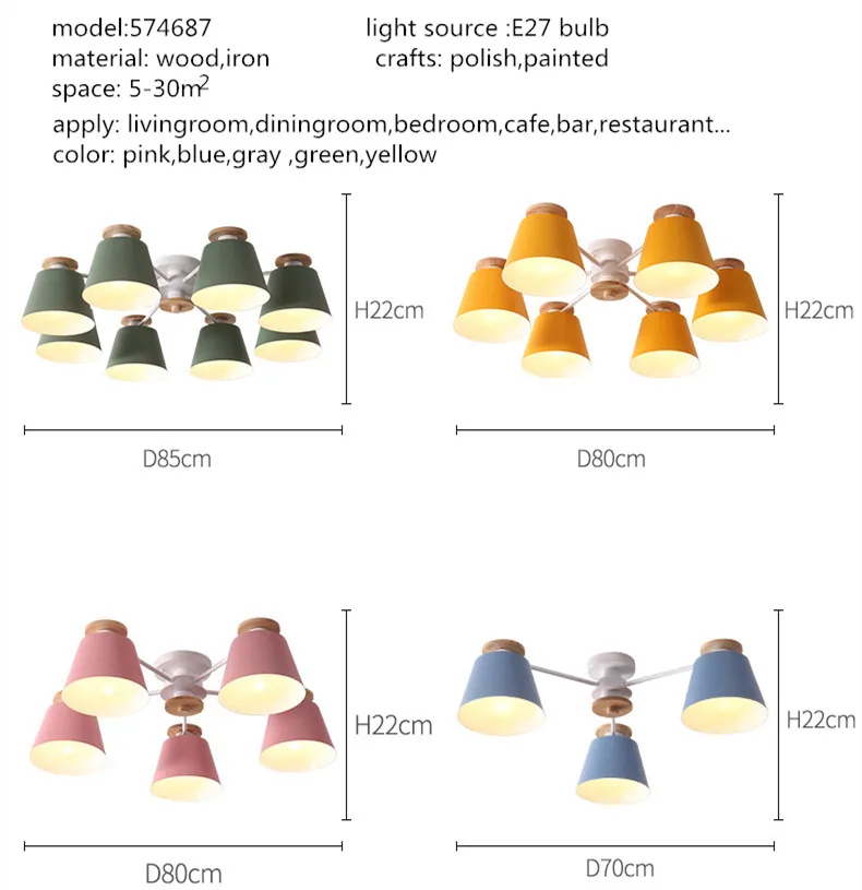 Скандинавская Минималистичная гостиная деревянная потолочная лампа кабинет украшение лампа светодио дный Бытовая светодиодная macaron железная потолочная лампа освещение