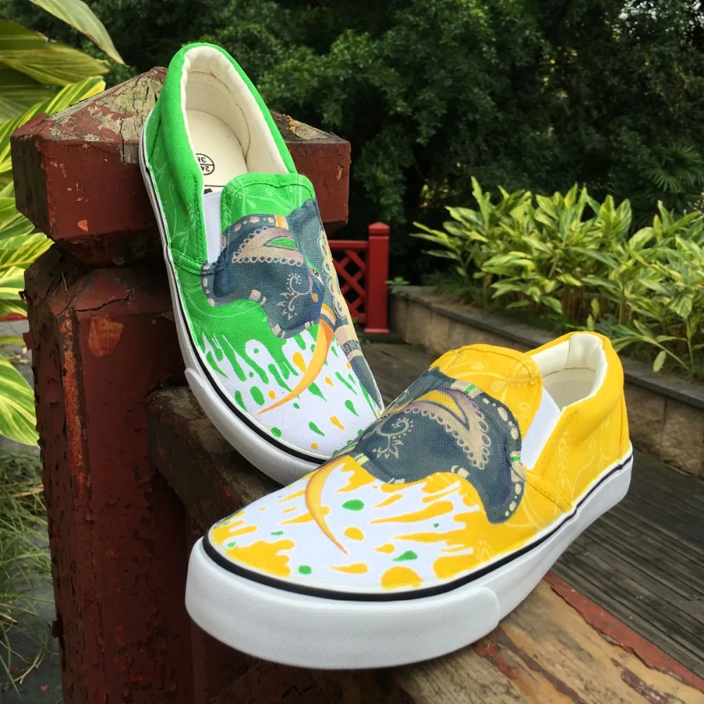 Wen Original Design Slip On Flats Indian Ethnic Totem Elephant Hand Painted  Shoes Green Yellow Sneakers Canvas Men Women Pumps - Skateboarding Shoes -  AliExpress
