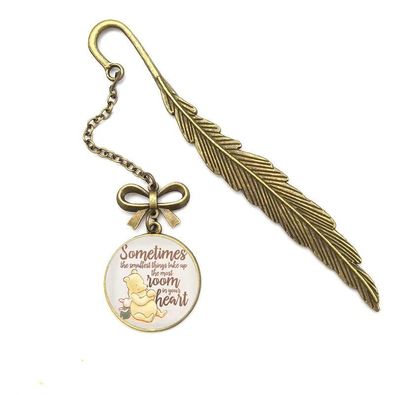 

Cute Cartoon Bear Metal Pendant Bookmarks Vintage Antique Gold Bow-knot Feather Book Marker For Kids School Office Supplies