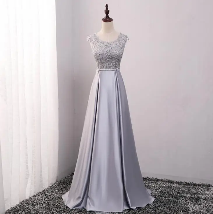 VENSANAC A Line Bow O Neck Embroidery Satin Long Evening Dresses 2018 Lace Elegant Party Crystals Sash Prom Gowns VENSANAC A Line Bow O Neck Embroidery Satin Long Evening Dresses 2018 Lace Elegant Party Crystals Sash Prom Gowns