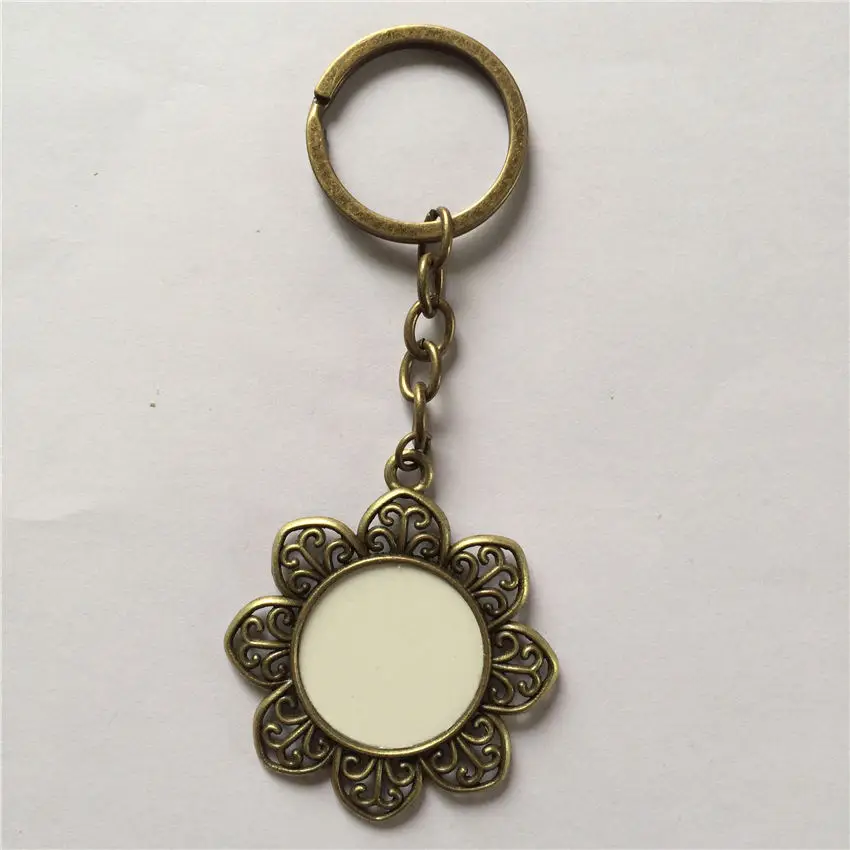 

blank keychains for sublimation retro vintage Antique Silver Sun flower key ring for thermal transfer printing gifts A1349