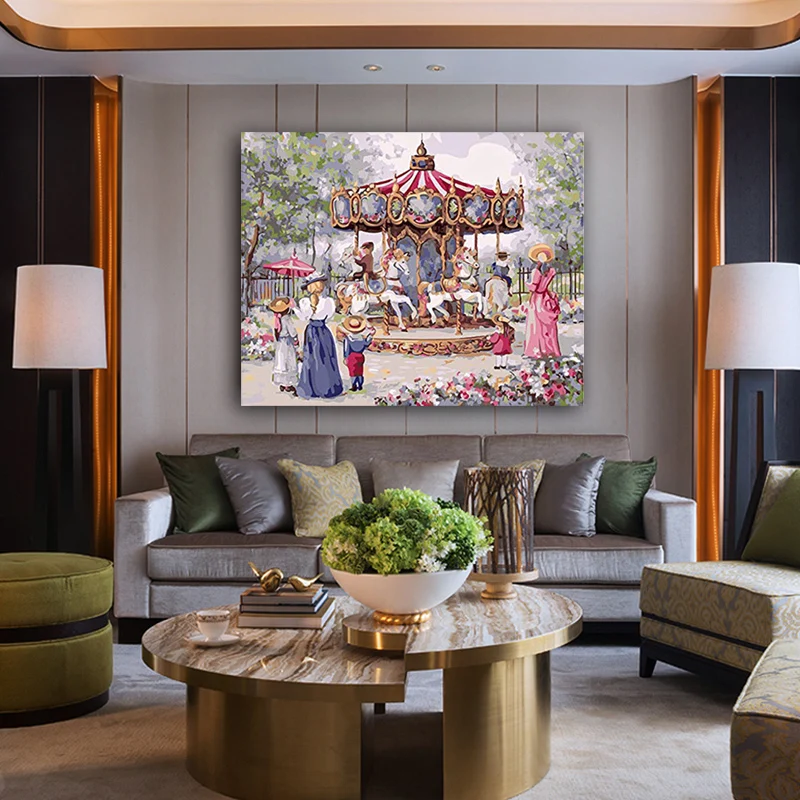 

DIY colorings pictures by numbers with merry-go-round picture drawing Relief painting by numbers framed Home