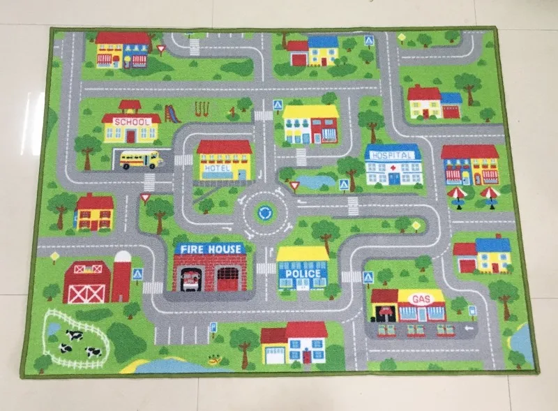 

Large Size 51" X 75" Kids Rug City Street Map Kids Rug With Roads Kids Rug Play Mat with School Hospital Station Funny Floor Mat