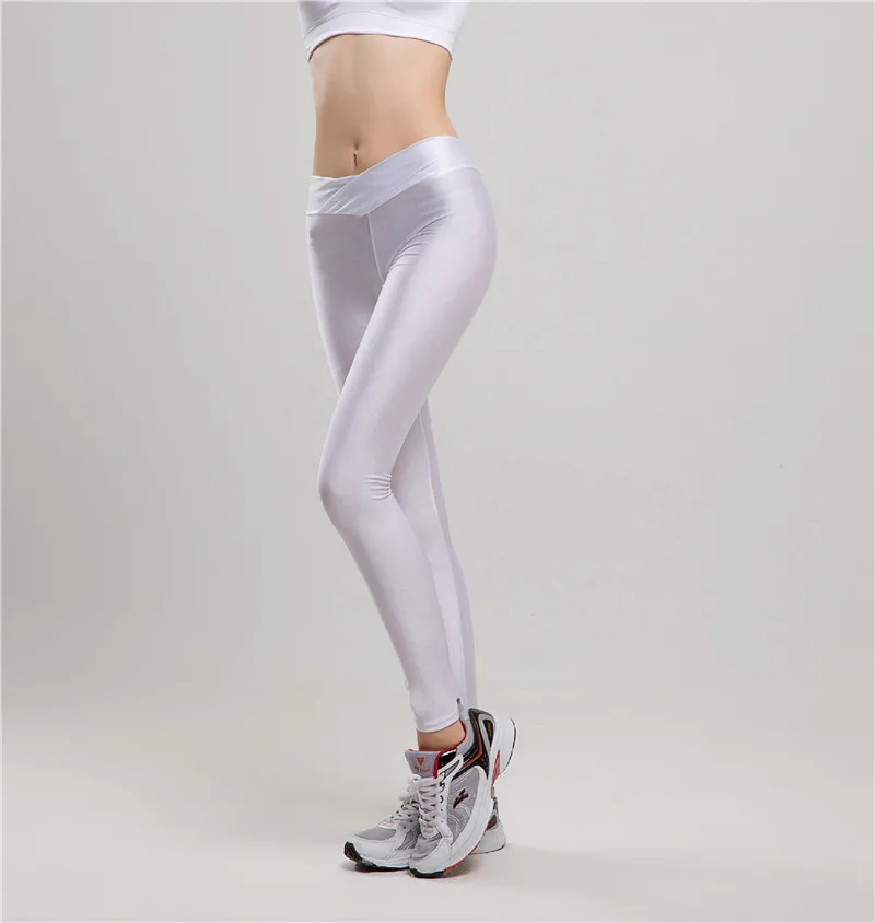 white leggings NDUCJSI Women Pants Sportswear V High Waist Neon Workout Leggings Fashion Jegging Elastic Strtched Shiny Leggins Candy Colors brown leggings