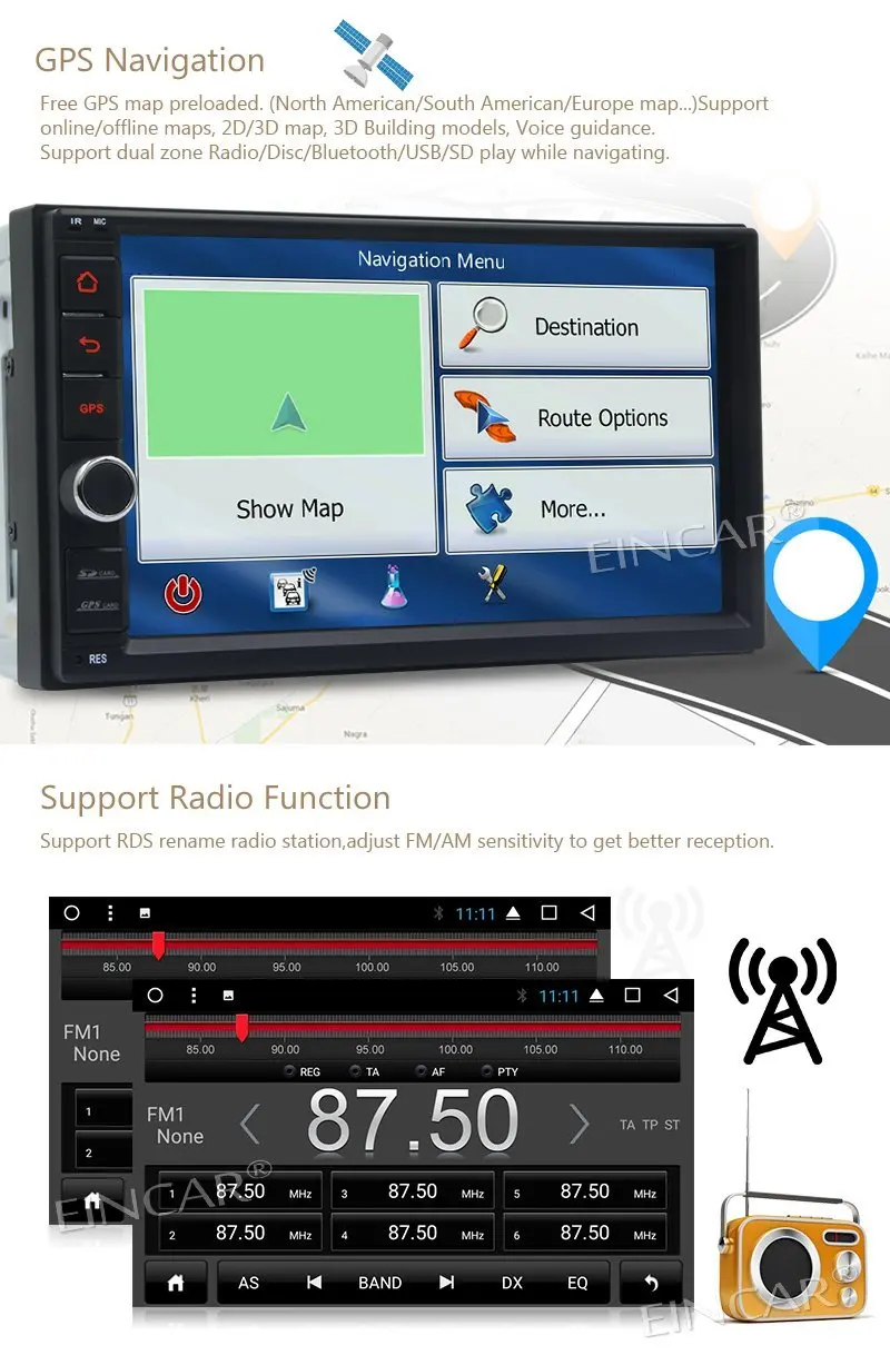 Perfect 7inch car radio stereo Android 7.1 radio 2 din head unit  autoradio car GPS WiFi 1080p audio receiver+front and reverse camera 2