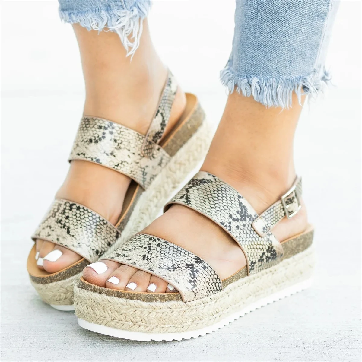 

Litthing Summer Leopard High Heels Wedges Platform Women Sandals For Female Strap Comfort Casual Beach Ladies Shoes