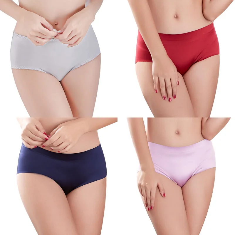 Queenral Seamless Panties Lingerie Plus size M L XL XXL XXXL Low Waist Panties For Women Sexy No trace Briefs Solid 153