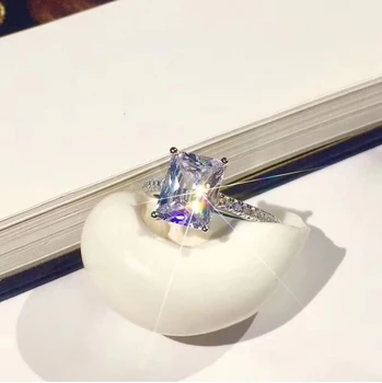 

Luxury Pure 925 Sterling Silver White Color AAAAA CZ Wedding Ring With Square Princess Cut Ring for Women Promise Jewelry Gift