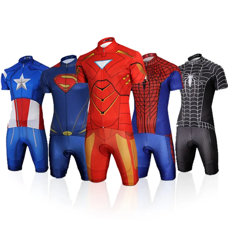 

2019 Superhero Short Sleeve Cycling Jersey set Ropa Ciclismo hombre Ironman Batman Bicycle Clothing 9D gel pad bib shorts kit