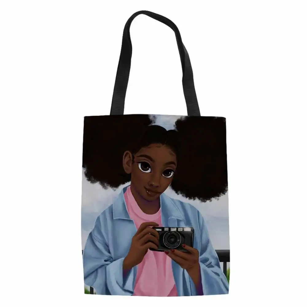 FORUDESIGNS/холст сумки-шопперы для женщин Складная хозяйственная сумка из нетканого материала, женские черные африканские американские Детские футболки для девочек, с принтом, на ремне сумки для шоппинга - Цвет: YQ3573Z22