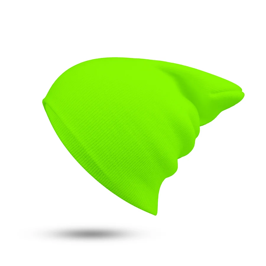 Fluorescent Green Женская шапка унисекс из смесового хлопка, однотонные теплые мягкие вязаные шапки в стиле хип-хоп, мужские зимние шапки, женские шапки Skullies Beanies для девочек - Цвет: Fluorescent Green