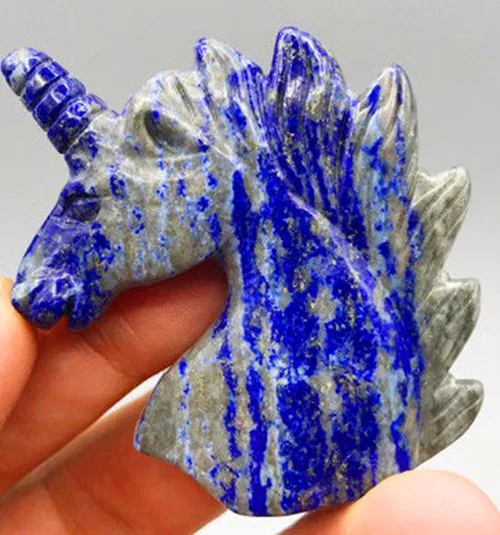 Natural Lapis Quartz Crystal Unicorn Carving Horse head Skull Figurine | Дом и сад