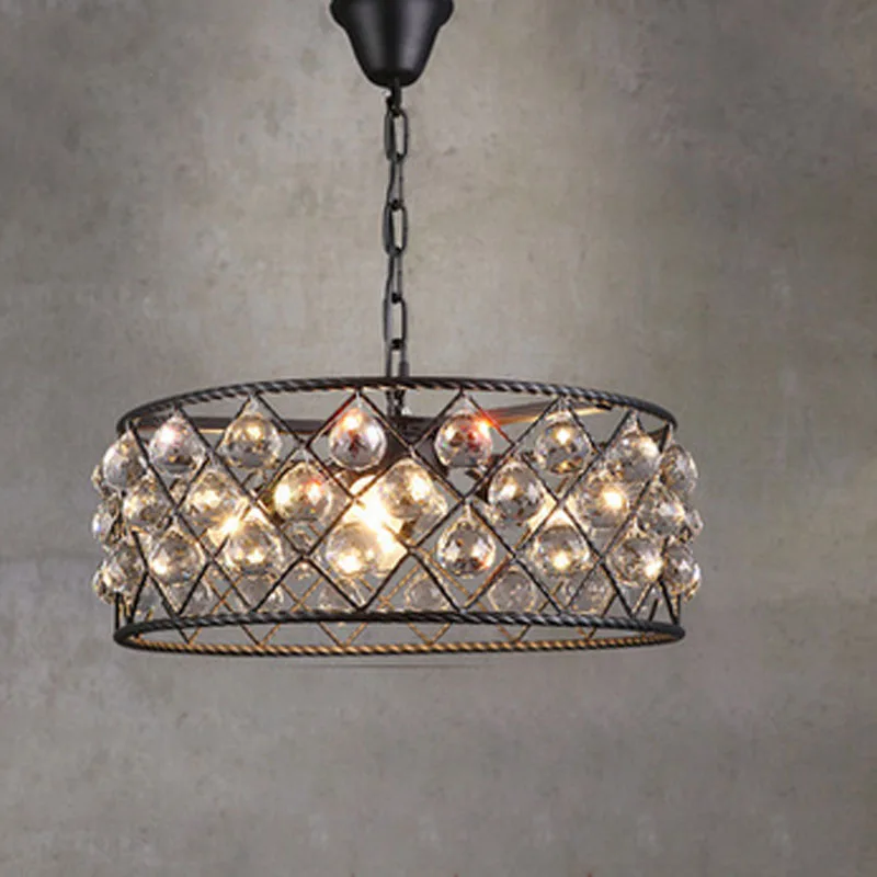 Black Iron Luxury Circular Creative Modern Pendant Light Crystal Fashion Lamps Led Chiip For Dinging Room Bar Home LIghting | Лампы и