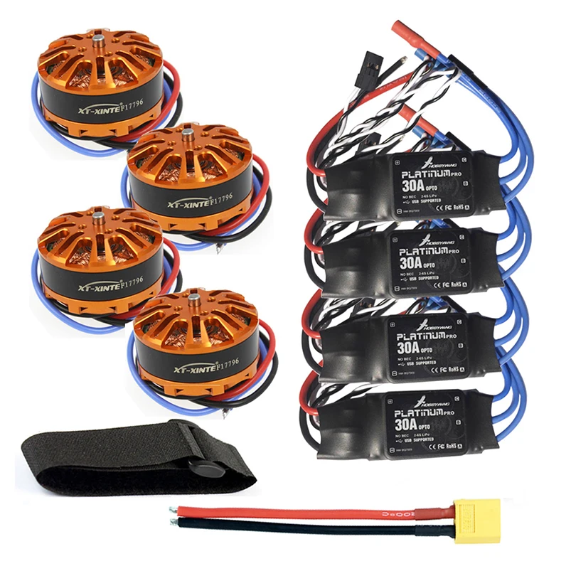 

DIY Quadcopter Drone Motor Combo 4pcs 3508 700kv Motor + 4pcs HOBBYWING Platinum 30A ESC + XT60 Connector+Fastening Tape