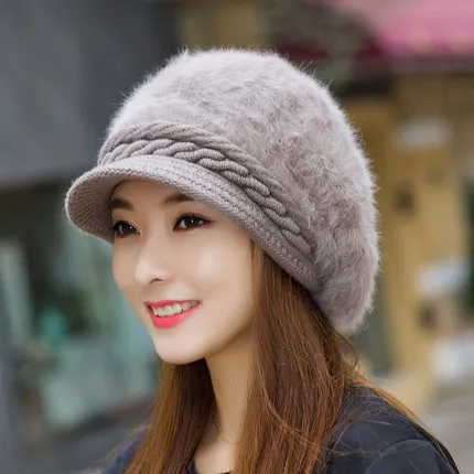Softfox Для женщин берет шляпа вязаный шерстяной берет натуральный мех кролика шляпу однотонные Зимние Повседневные шляпа новинка наивысшего качества берет cap