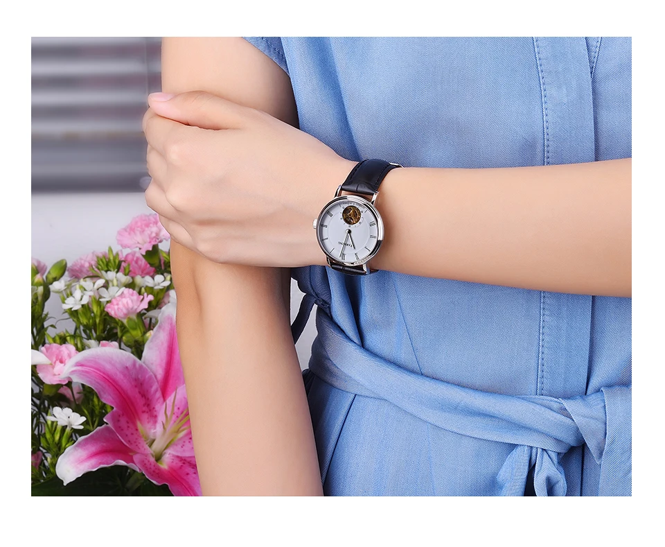 STARKING женские механические Автоматические самоветер часы Скелет дизайн сапфировые хрустальные наручные часы водонепроницаемые 5ATM подарок для девочки