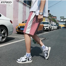 3 цвета Лето новые клетчатые шорты мужские Harajuku свободные шнурки модные повседневные уличные Лоскутные мужские шорты хип хоп m-xxl