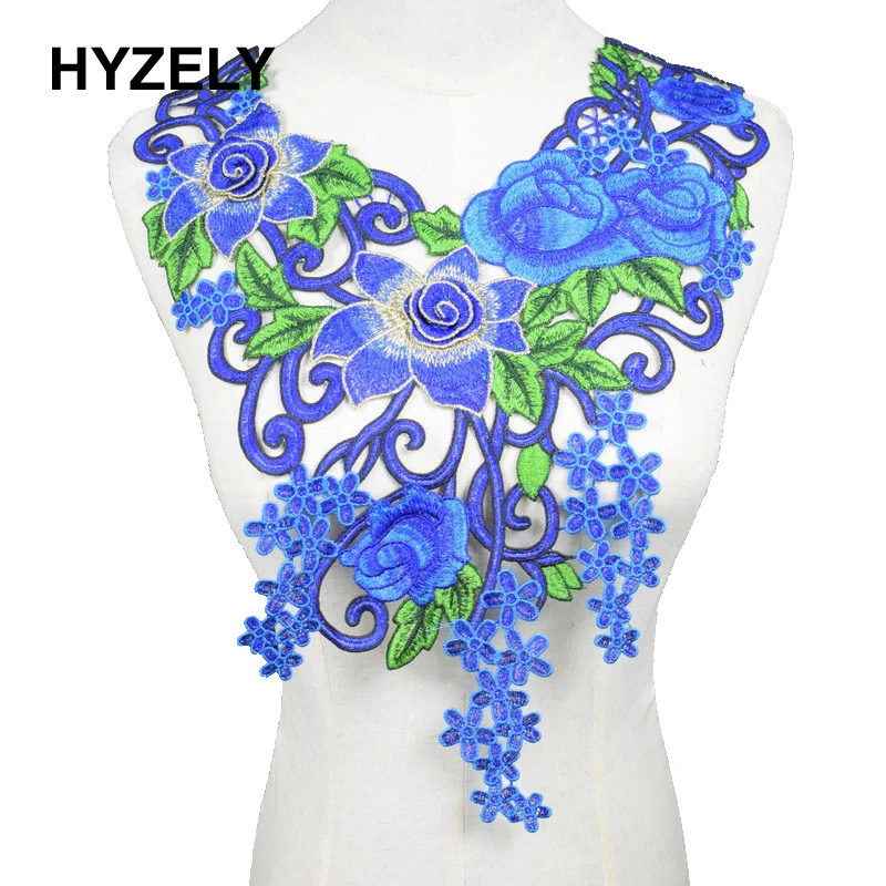 12 VINTAGE VARIEGATED BLUE FLORAL APPLIQUE SEW ON FREE SHIPPING