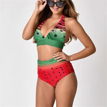 

Sexy Women Split Two Piece Swimwear Bandage Push-up Bikini Set Brazilian Biquini Padded Bathing Suit Watermelon Printed Swimsuit