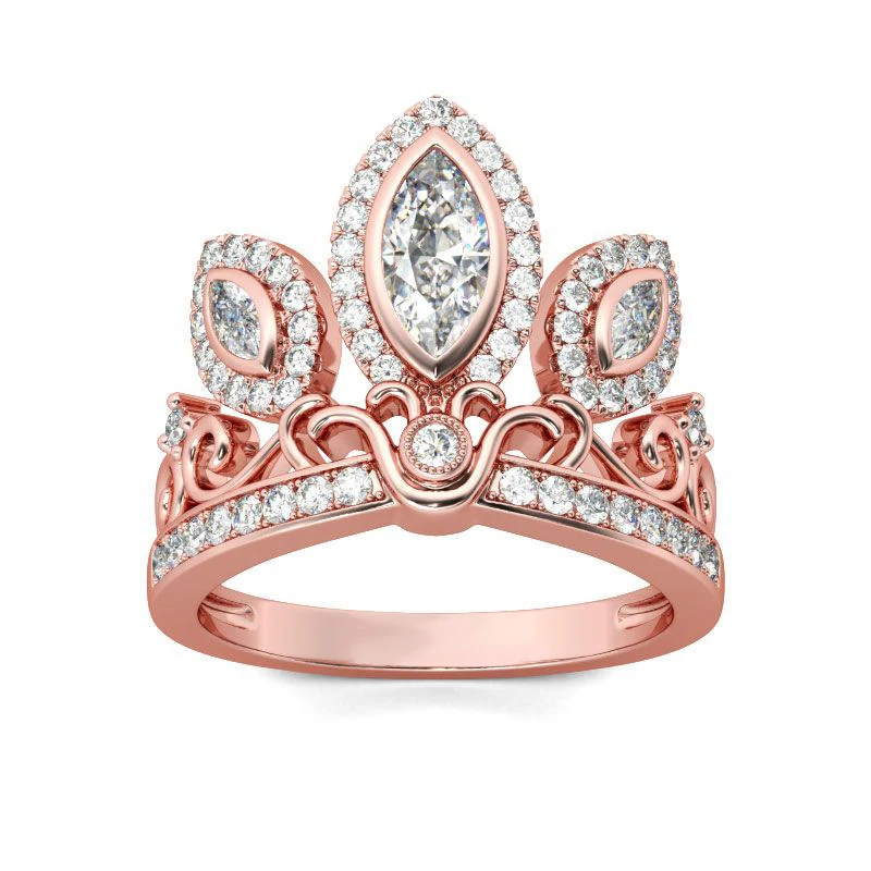 Bamos Luxury Female Queen Crown Ring Rose Gold Filled Ring