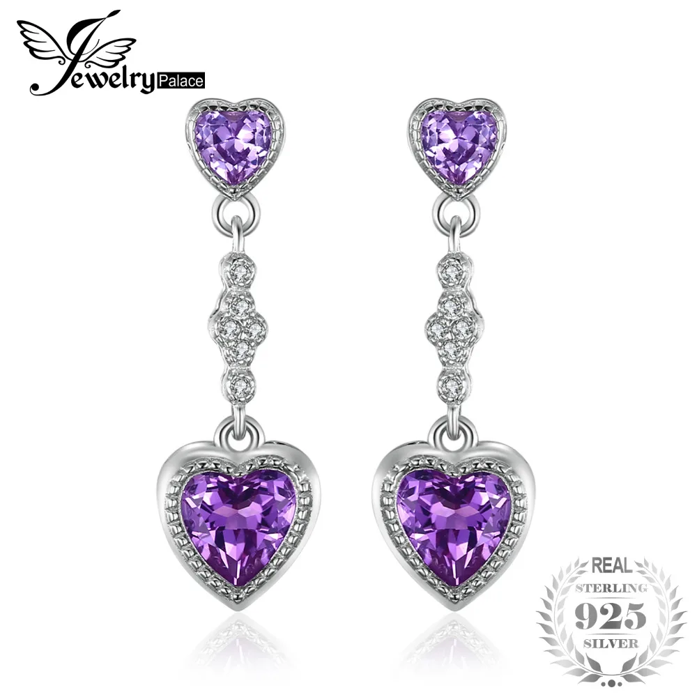 

JewelryPalace Fashion 4.1ct Created Alexandrite Sapphire Drop Earrings 925 Sterling Silver Fine Jewelry For Women Heart Earrings