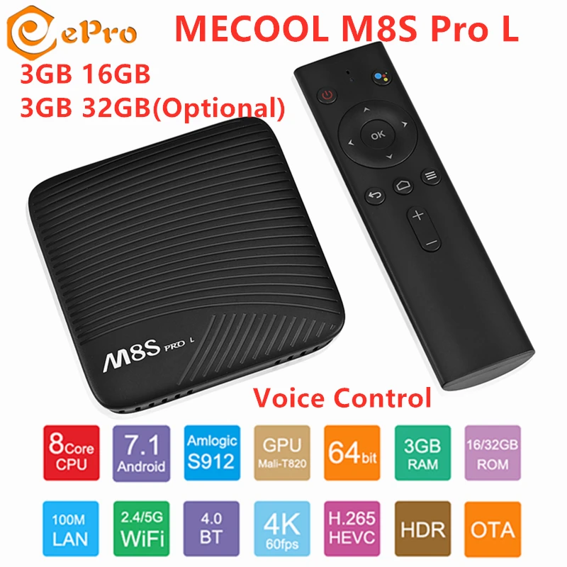 

M8S Pro L Android 7.1 TV Box Amlogic S912 3GB DDR3 16GB/32GB Mecool M8S Pro L Voice Control Media Player 2.4G 5G WIFI M8S Pro L