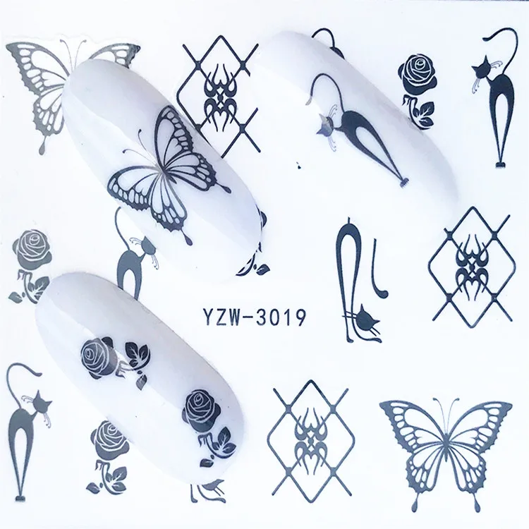 

1 pcs Nail Sticker Water Decals Women White Flower Cat Butterfly Transfer Nail Art Decoration 2018 m1NS1