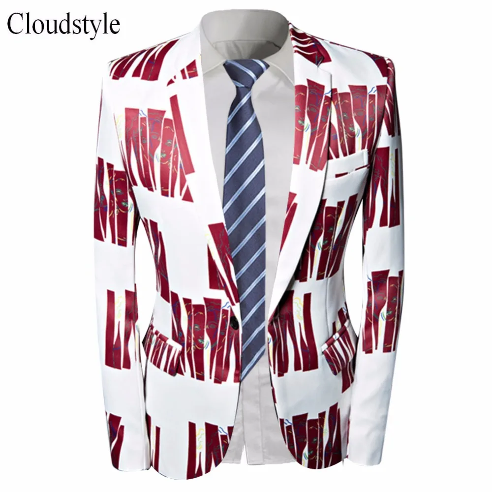 

Cloudstyle 2018 Fashion Male Floral Print White Blazer Men Cool Autumn Spring Single Button Jacket Suit Blazer Party wears Men