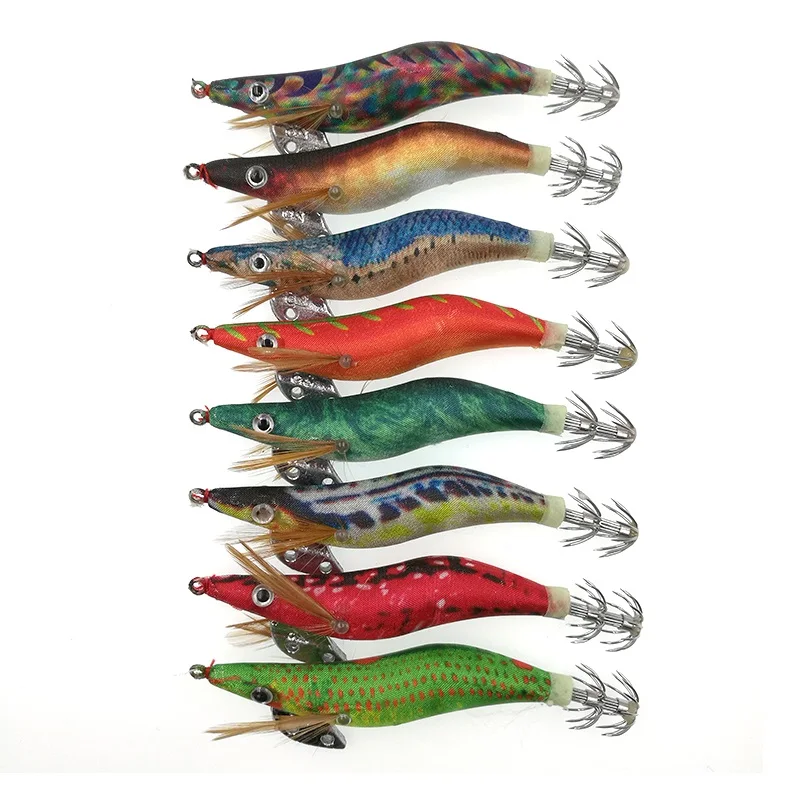 80pcs Luminous Wood Shrimp Squid Jigs Fishing Lure Prawn Tackle Hard