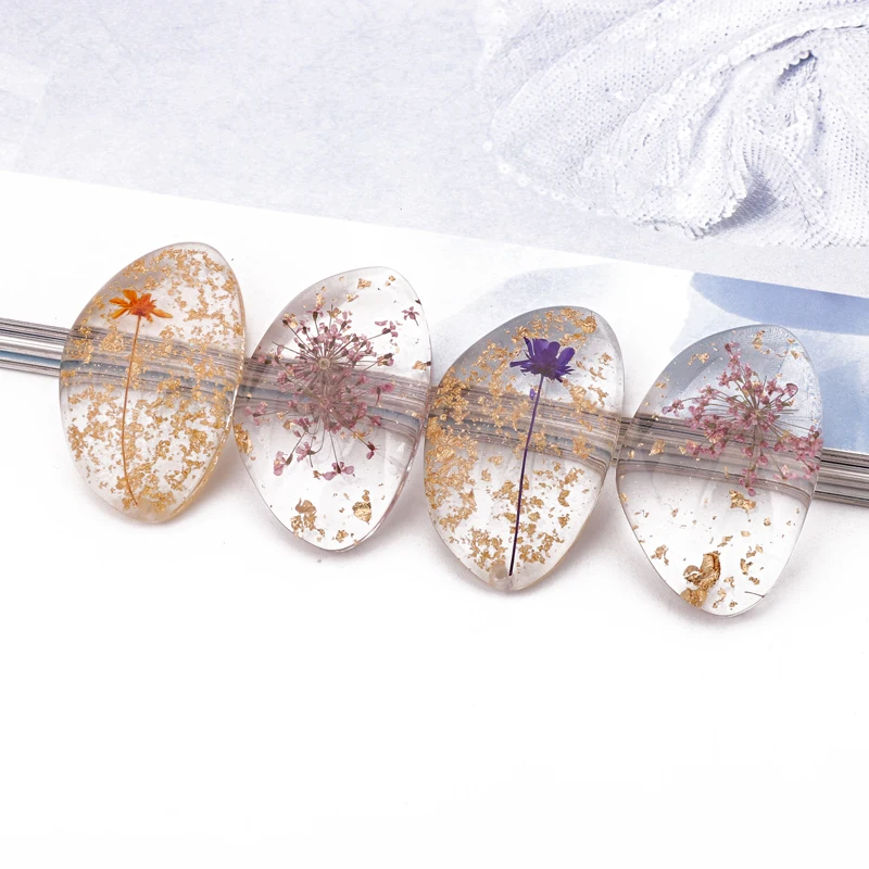 

4pcs Handicrafts Dried Flowers Resin Stone Charms Cabochon Bead For Jewelry Findings Make Big Earrings Keychain Diy Decoration