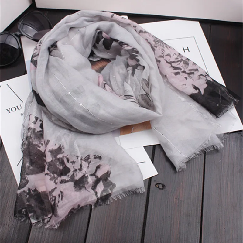 Художественный и художественный винтажный шарф с блестками женский весенне-осенний тонкий хлопковый шелковый шарф-накидка независимая упаковка 10 шт./партия