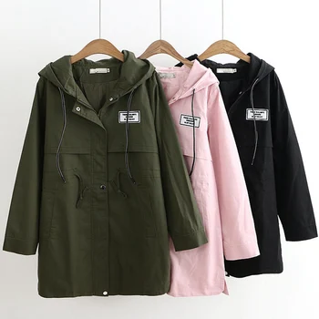 

Plus size 6XL Windbreaker Coat Women Spring Autumn New Wild Thing Hooded Trench Coat Fashion Women Cotton Long Overcoat AA620
