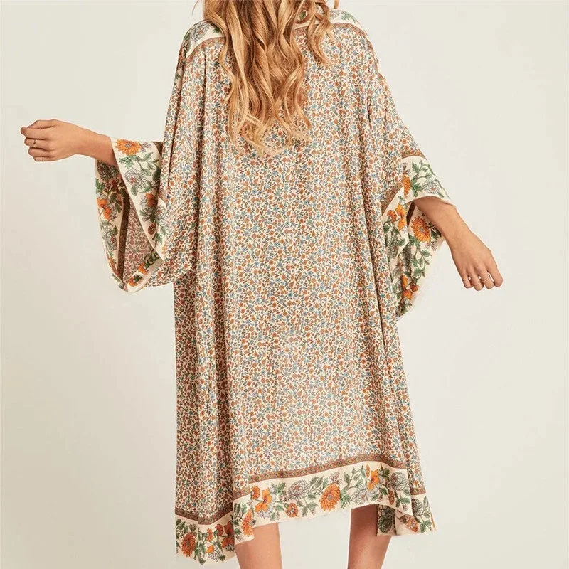 Women's Cotton Long Loose Floral Cardigan Lightweight Kimono Cover Up